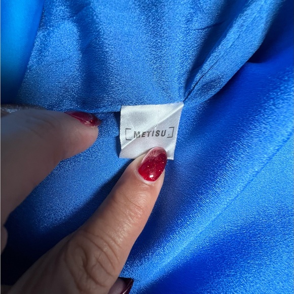 Chic Blue Satin Midi Dress - Picture 3 of 12